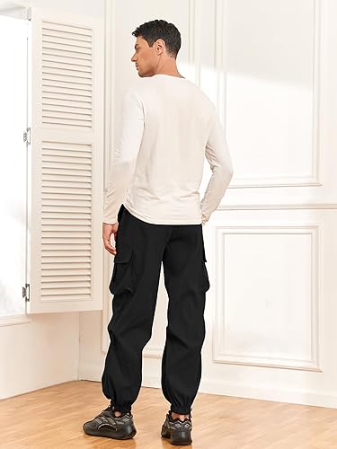 Miniatura 3 de ZAFUL Pantalones cargo de paracaídas para hombre, ajuste holgado, pantalones Y2K, con cordón, pantalones casuales con diseño de bolsillo, pantalones