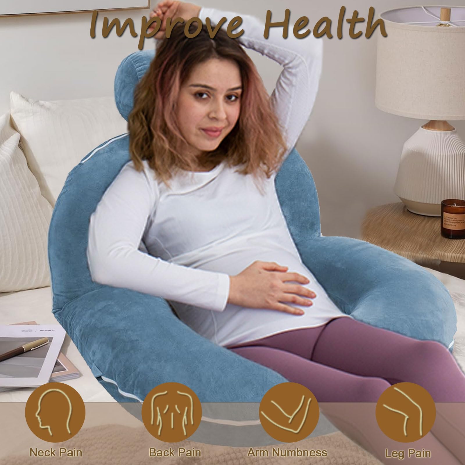 Coussin de Lecture pour Lit, Oreiller de Grossesse, Support Lombaire, Grand Coussin Dorsal Dossier Canapé, Oreiller de Lecture Lit Adulte avec o-reiller Amovible pour Lire ou Se Détendre
