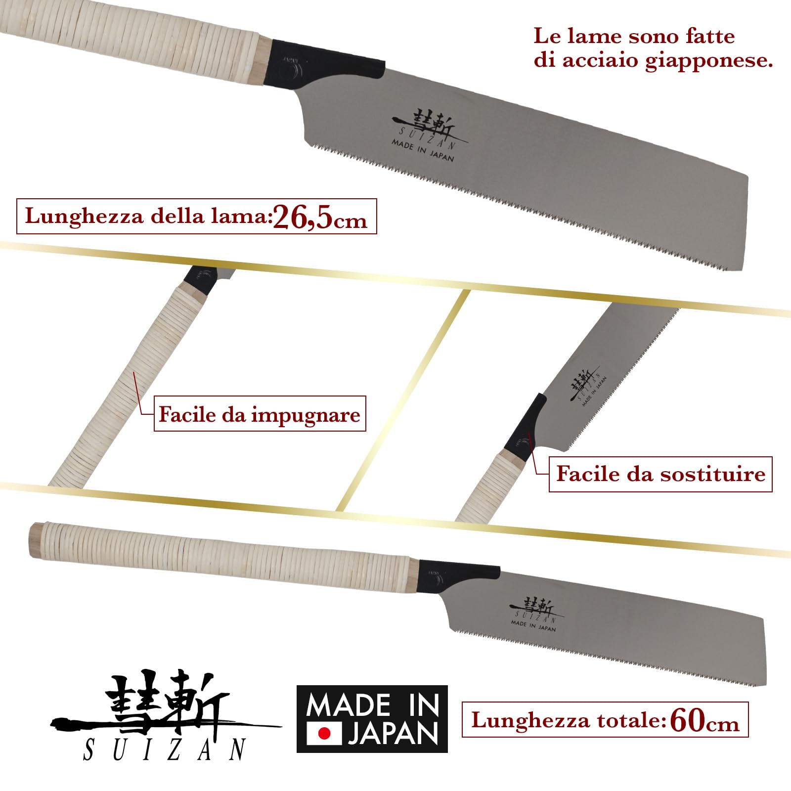 SUIZAN Kataba Sega giapponese a singolo taglio 265mm - Utensili professionali per la lavorazione del legno