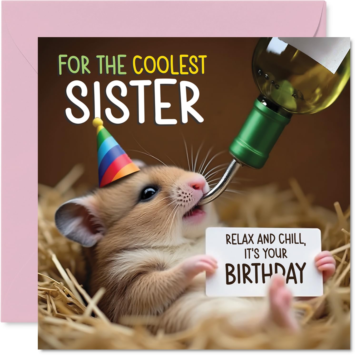 Sister Birthday Card - Ham-somely - Happy Birthday Card for Sister from Brother Sibling, 145mm Hamster Bday Greeting Cards