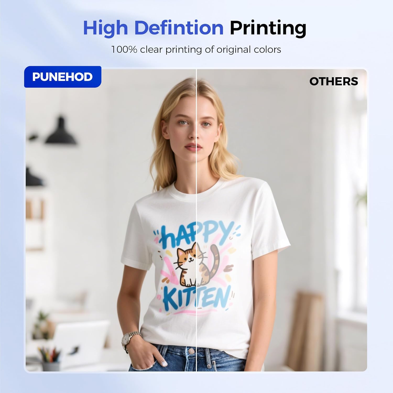 Comparison of PUNEHOD high definition printing versus other printers on a T-shirt