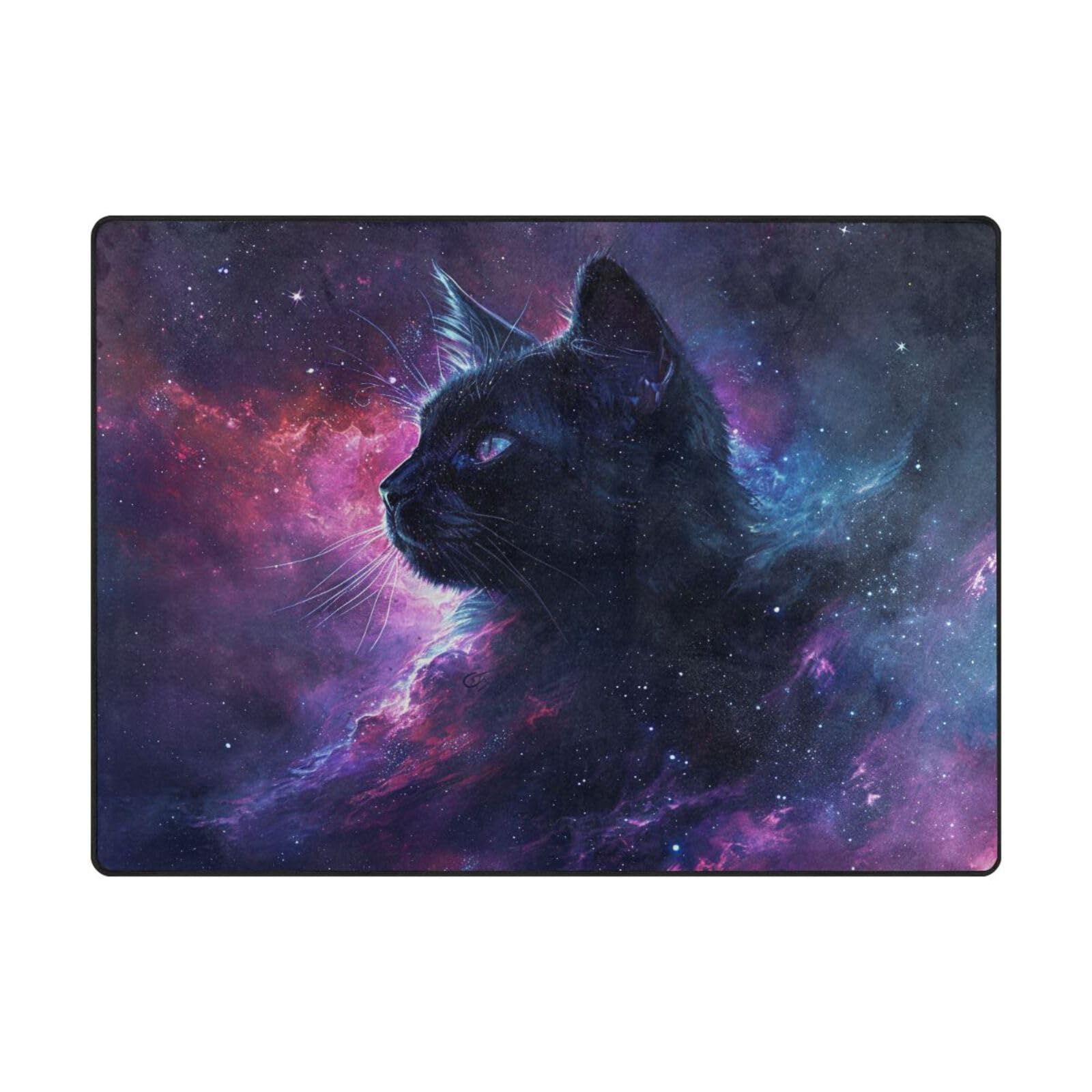 Tapis de sol contemporain chat galaxie 203 x 147 cm pour isoler un sol froid de salon