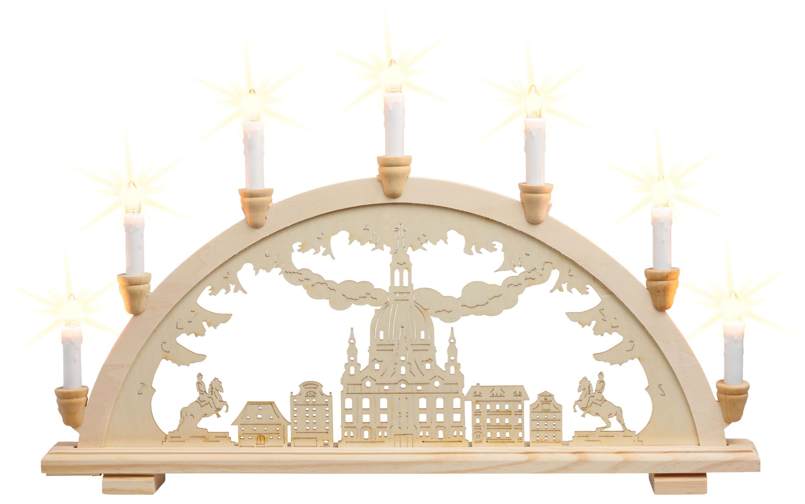 SIKORA LB20-7 klassicher Holz Schwibbogen beleuchteter Lichterbogen Motiv Dresdener Frauenkirche Deko Weihnachten Breite ca. 57 cm