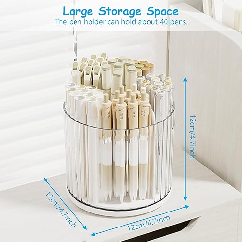 Miniatura 9 de SAYEEC Soporte para lápices de escritorio, organizador de escritorio giratorio con 6 ranuras, soporte para brochas de maquillaje, olla para lápices,