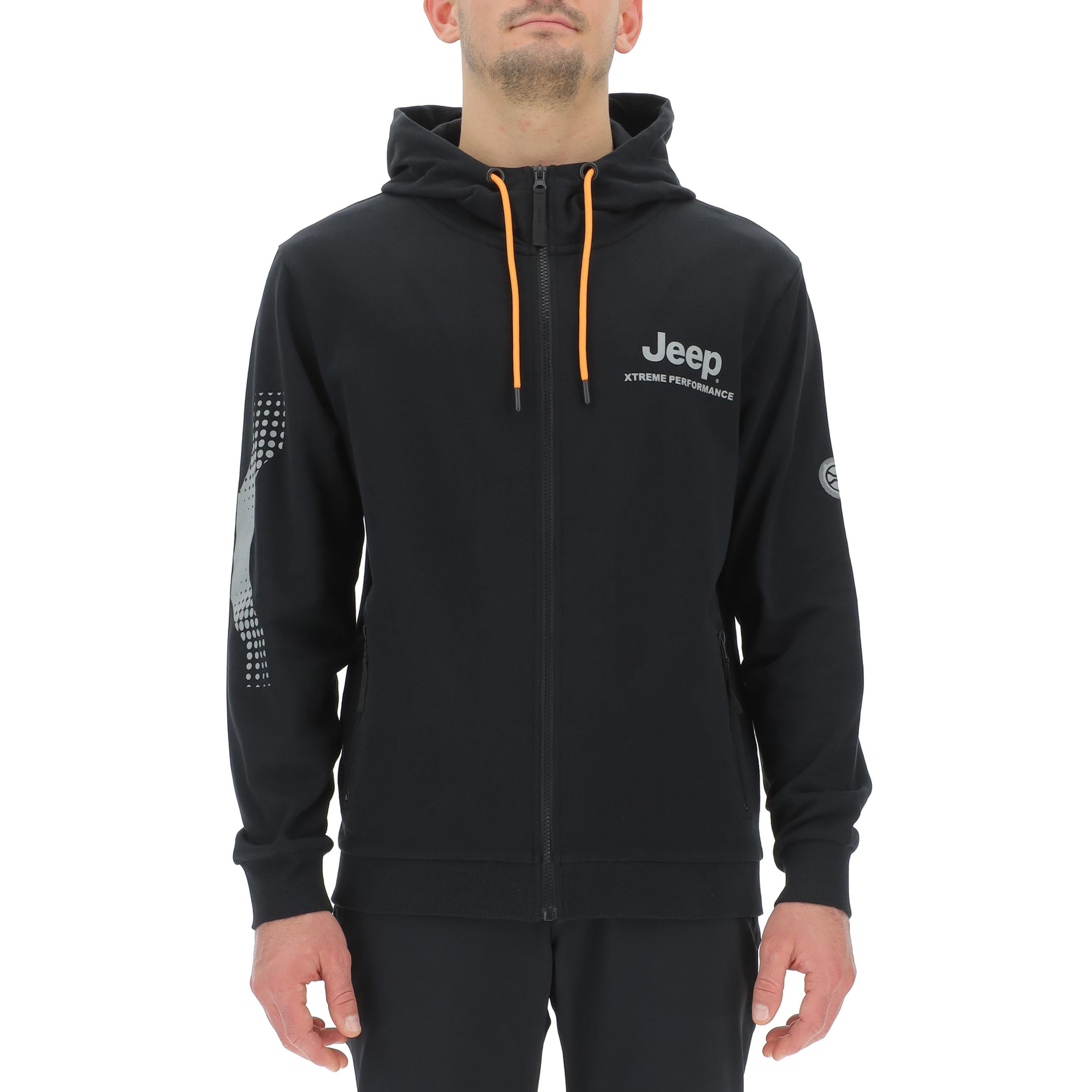 Jeep XP Man Hooded Full Zip Sweatshirt W/Zipped Pockets Sideways X Reflective Sleeve Print Jx24a Felpa Uomo (Pacco da 1)