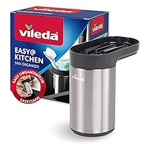 Vileda Porta Spugna per Lavello in Acciaio Inossidabile – Portaspugna da Cucina con Ventosa Senza Foratura – Mini Organizer Lavello Cucina per Spugne e Spazzole – Organizzatore per Lavello