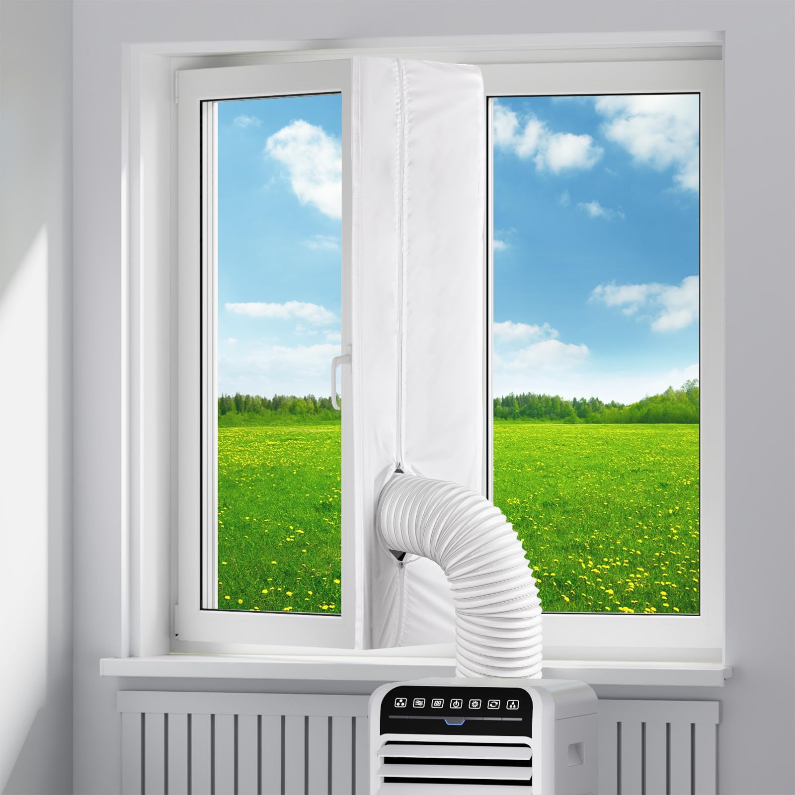 500 cm Fensterabdichtung für mobile Klimaanlagen, effiziente Energie, Hot Air Stop zur Befestigung an Fenstern, Klimaanlagen & Trockner, mobiler Ablufttrockner, weiß, ohne Bohren