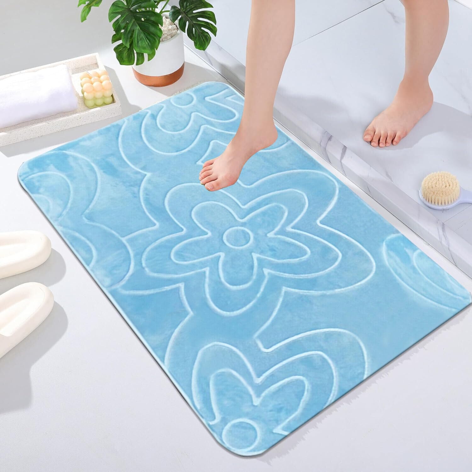 B&B Memory Foam Bath Mat - Bath Mats Sets 2 Piece Washable Quick Drying Anti Slip Shower Mat - Modern Anti Mould Waterproof Bathroom Mat 50 x 80 cm+50 x 40 m, Sky Blue โ image 1