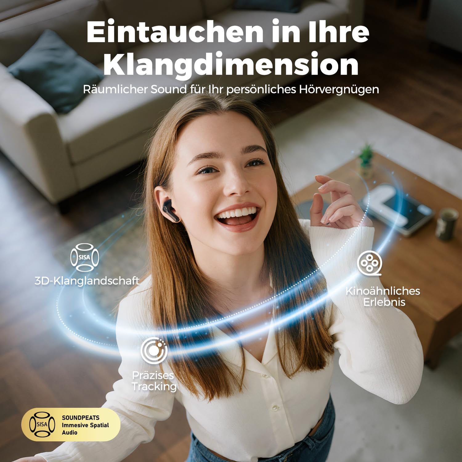 SoundPEATS Air6 HS Semi-in-Ear Bluetooth Kopfhörer | 13mm Dreimagnet-Treiber, LDAC+Hi-Res, 45 Std. Akku, Schnellladung, 2MIC ENC, IPX5, Touch, Raumklang, Bluetooth 6.0