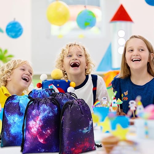 Miniatura 6 de Sweetude 24 bolsas con cordón de galaxia, espacio exterior, noche estrellada, regalos de fiesta, bolsas de regalo de cumpleaños, suministros para