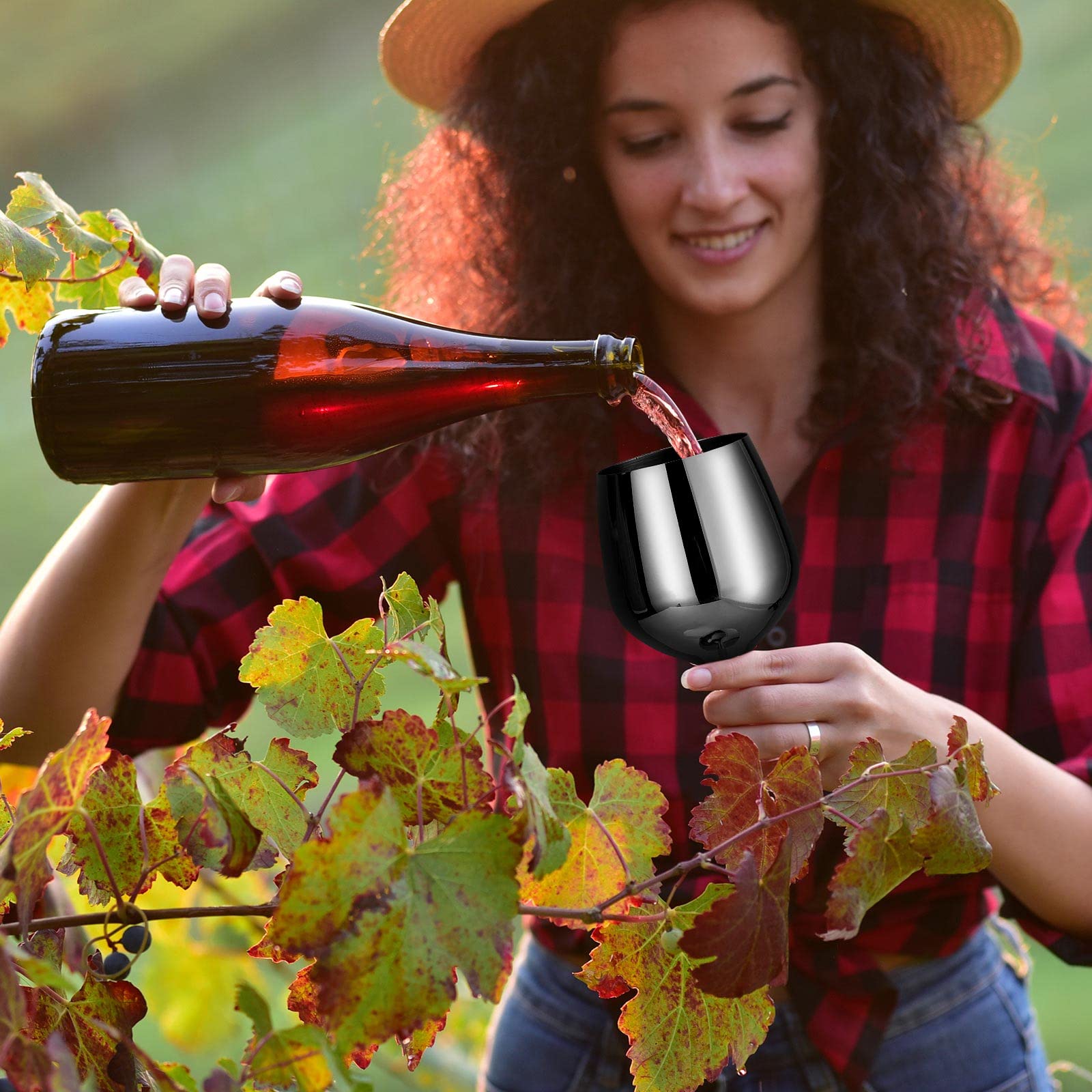 Juego de 6 copas de vino de acero inoxidable irrompibles de 18 onzas, copas de vino metálicas para eventos al aire libre, fiestas, playa, piscina, viajes, aniversario de boda (negro)