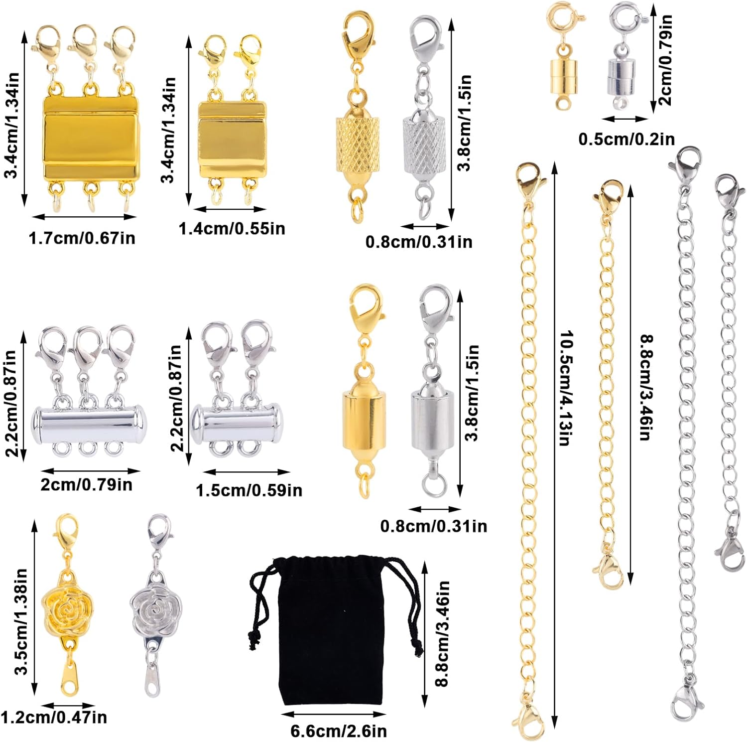 16pcs Magnetic Jewelry Clasps & Chain Extenders, Gold Silver Jewelry Converter Clasp Closures and Extenders Making Supplies for Women Necklace Bracelet Anklet (Multiple Sizes & Styles) - Image 2