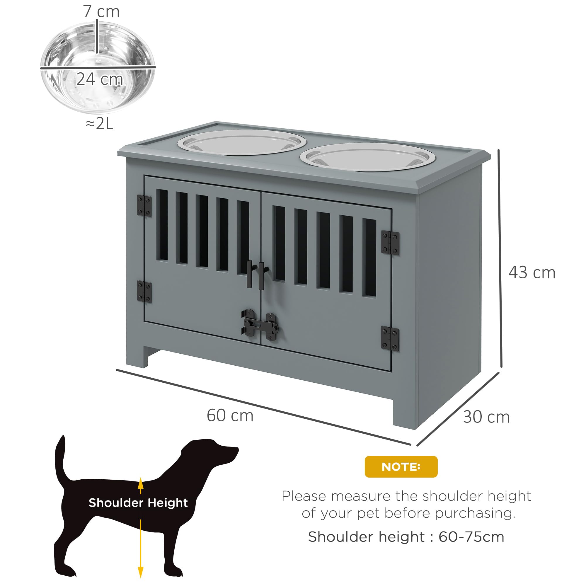 PawHut Cuencos elevados para Perros Grandes, estación de alimentación con Soporte, Almacenamiento, Color Gris