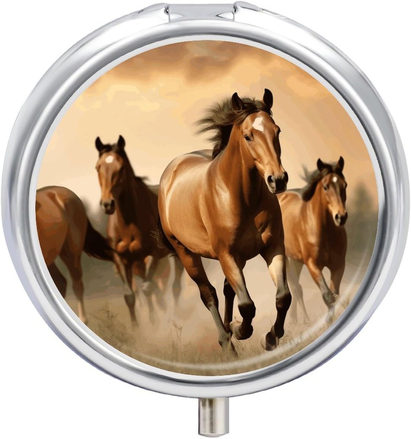 Horses Pill Case 3 Compartment Travel Pill Box