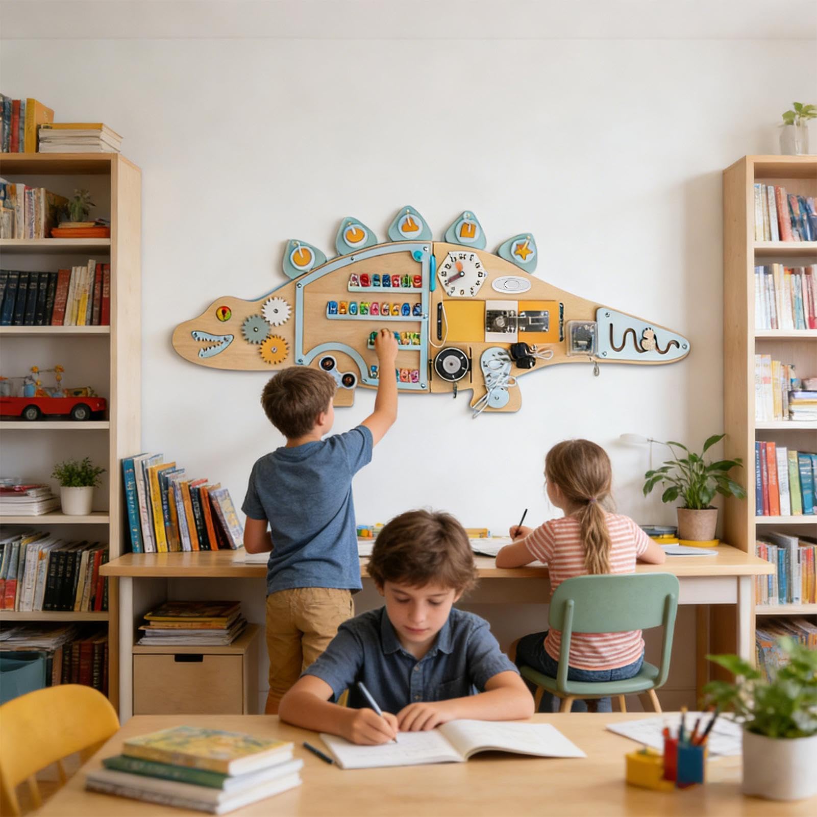 Ścienna Tablica Sensoryczna Edukacyjna Zabawka z Kształtem Dinozaura | Przedszkolne Centrum Aktywności dla Dzieci Chłopców Dziewczynek do Domu Klasy Pokoju Zabaw