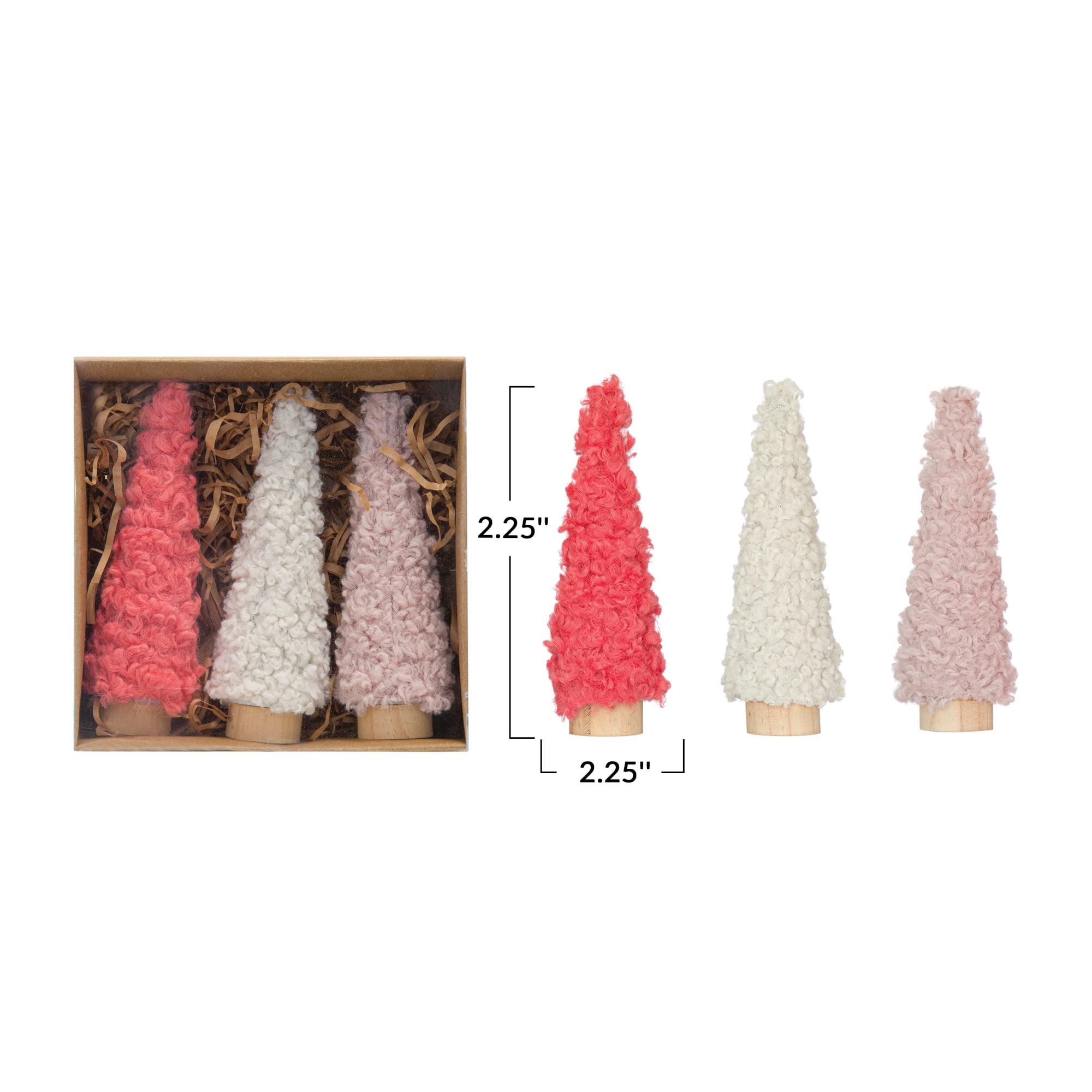 Creative Co-Op 2-1/4' Round x 6-3/4'H Fabric Trees w/Wood Bases, Pink & Cream Color, Boxed
