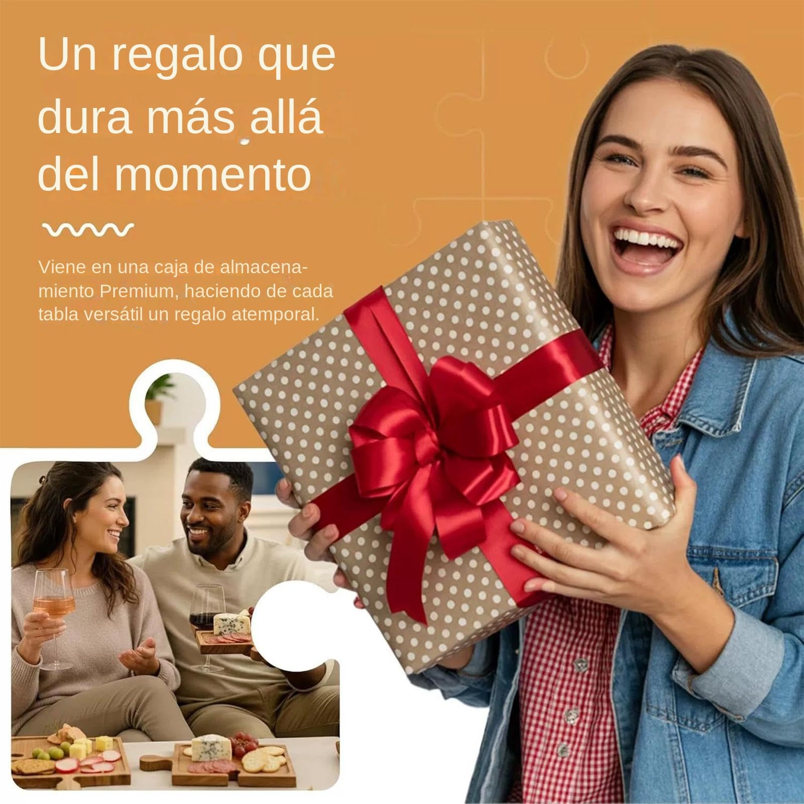 Bandeja de Servir Presentación Moderna De Madera Tipo Puzzle | Tabla de Quesos y Embutidos con Asas Para Carne Fruta Queso Snack Pastel Hogar Estreno