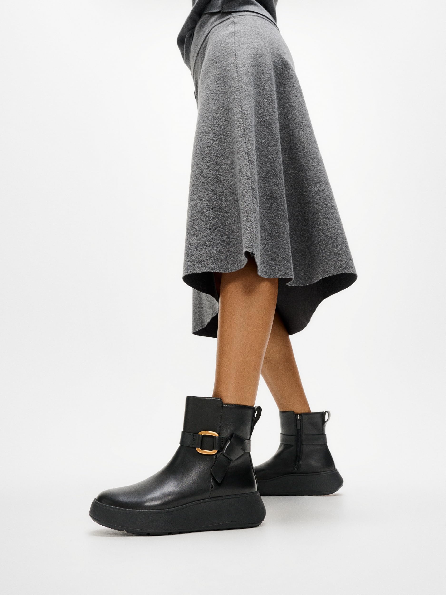 Fitflop F-mode Square-ring Leather Flatform Ankle Boots StivalettoDonna