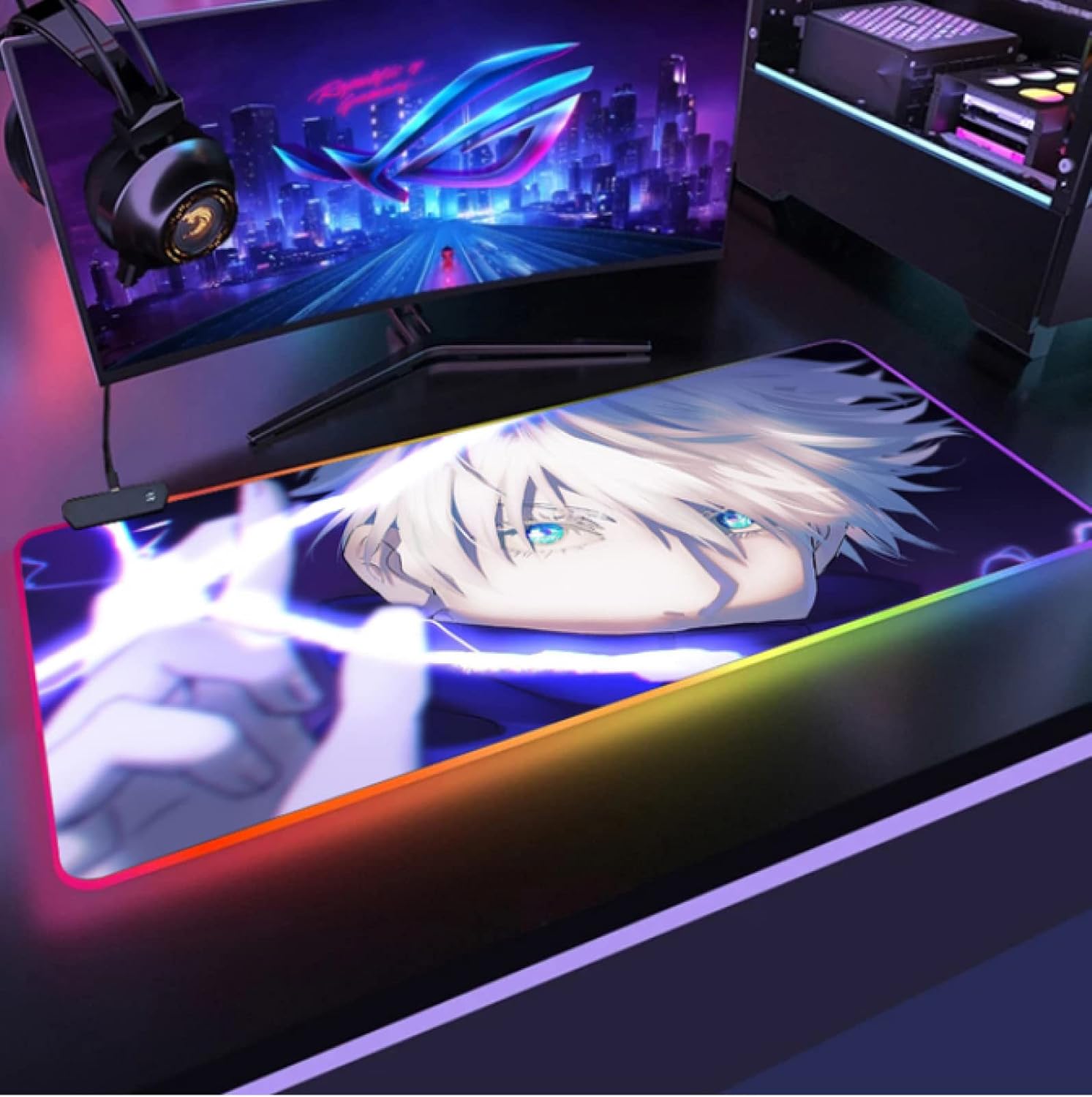 Jujutsu Kaisen LED Anime Gaming Mouse Pad RGB Large Desk Pad PC Gaming Mouse Pad Color 3 30x70cm