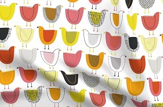 Spoonflower Fabric - Minimalist Chickens Farmhouse Rustic Cottagecore Birds Roosters Hens Printed on Petal Signature Cotton Fabric Fat Quarter - Sewing Quilting Apparel Crafts Decor