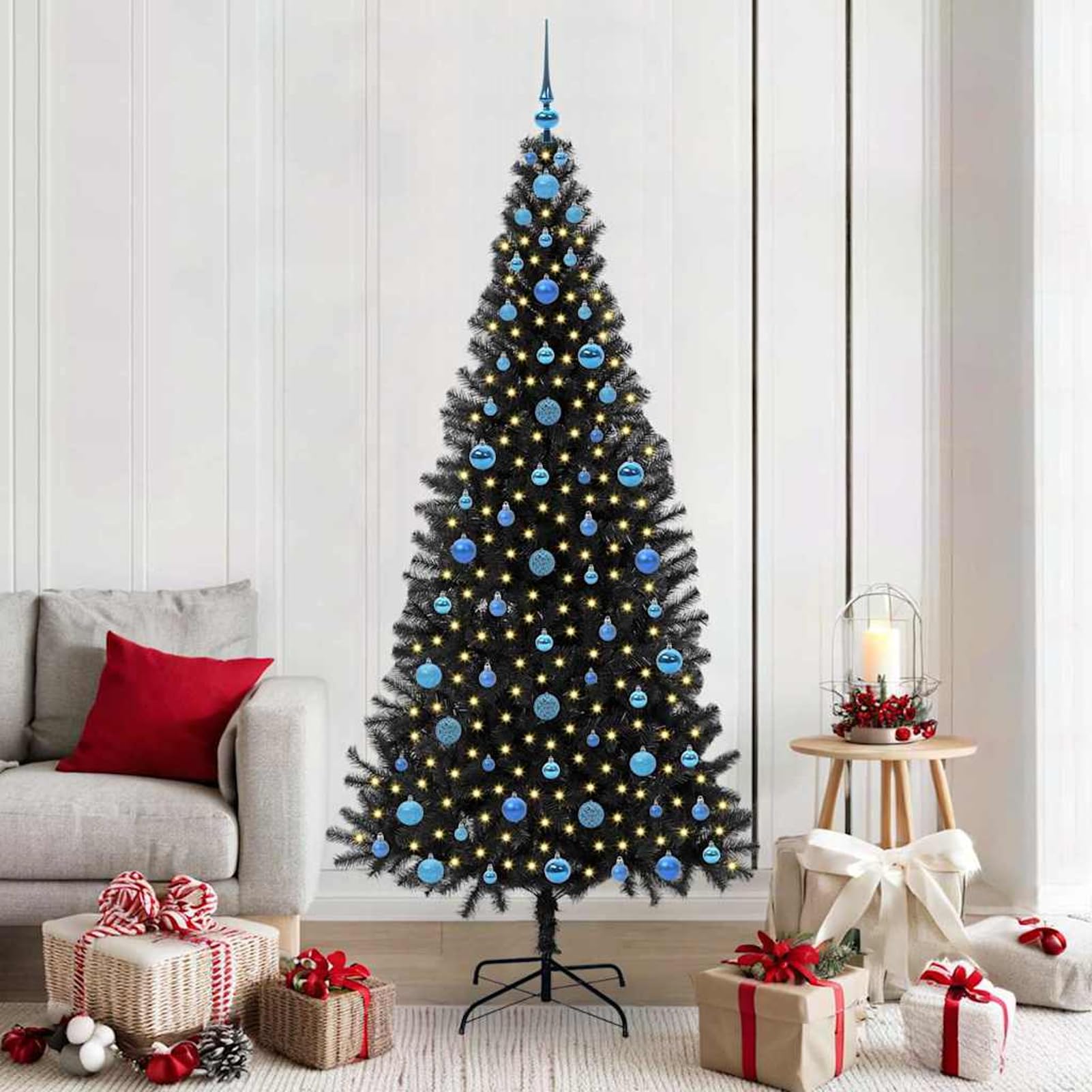 Tidyard Albero di Natale LED, Albero con 300 LED, Supporto Nero, 210 cm, PVC, Struttura Accattivante, Illuminazione Calda, per Decorazione Festiva in casa o Giardino