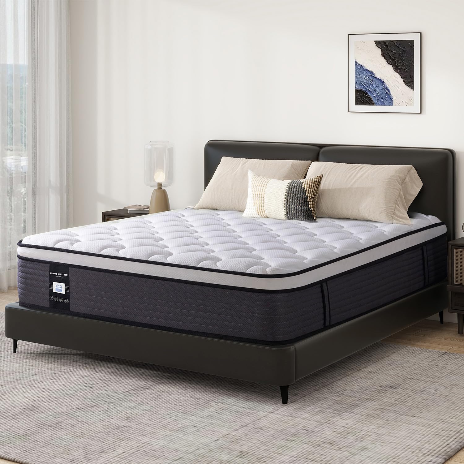 Marine Moon 14 Inch Queen Mattress, Memory Foam Hybrid Mattress, Motion Isolation Pocket Spring Bed in a Box, Medium Firm for Pressure Relief,