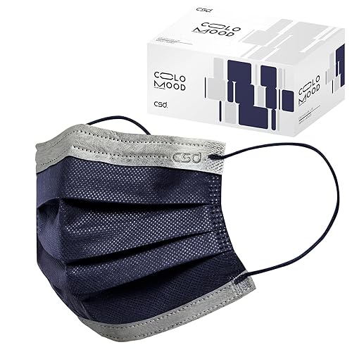 Miniatura 12 de CSD Colo - 30 máscaras faciales desechables moradas, 3 capas para adultos con cinta elástica para las orejas, clip para puente nasal, máscara