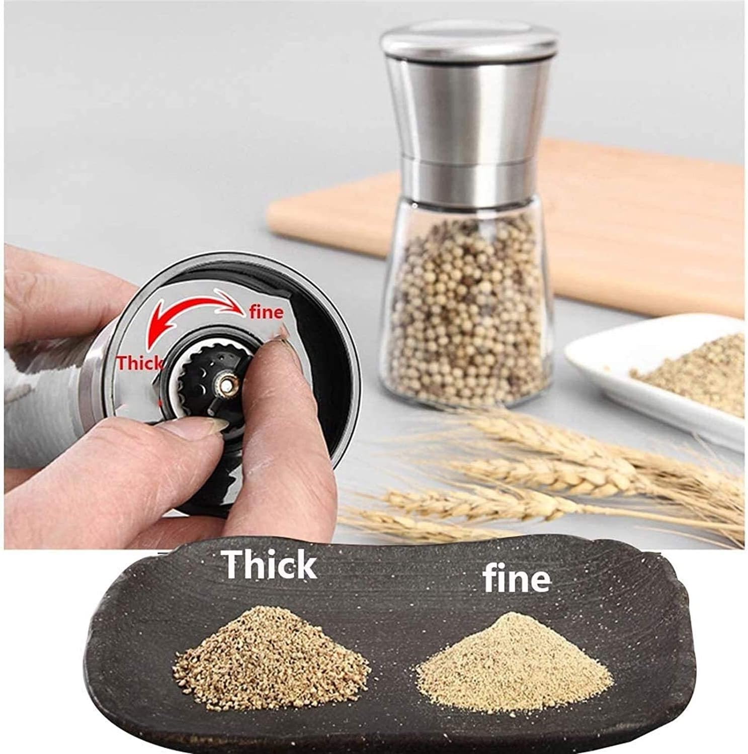 Salt and Pepper Grinder Set Pepper Grinder Refill Pepper Grinder Set of 2 - Adjustable Ceramic Sea Salt Grinder & Pepper Grinder - Tall Glass Salt and Pepper Shakers
