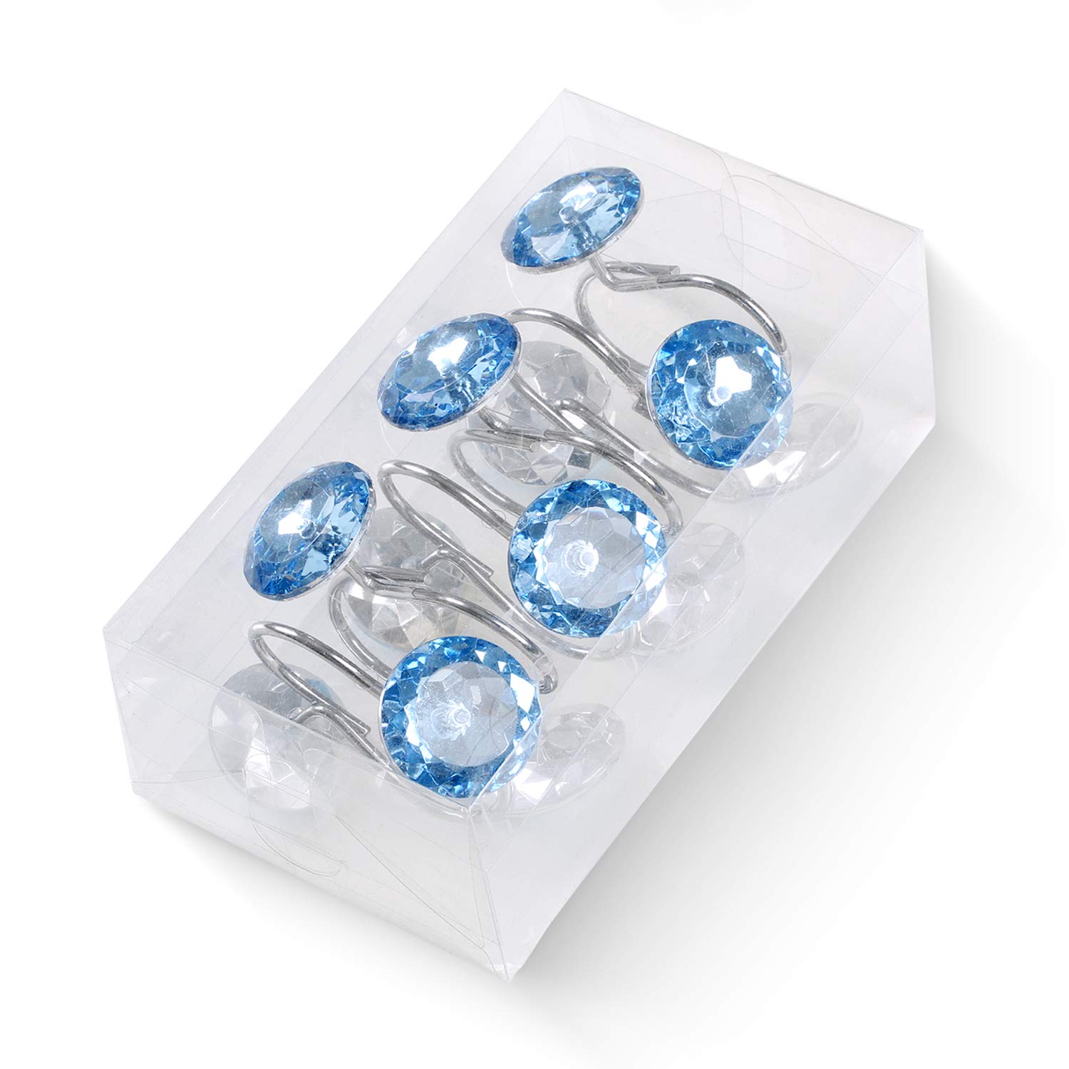 chictie 12pcs Set Claro Cristal Redondo Grande cortina de ducha ganchos resistente a la corrosión cromo pulido anillos para colgar decoración para el hogar
