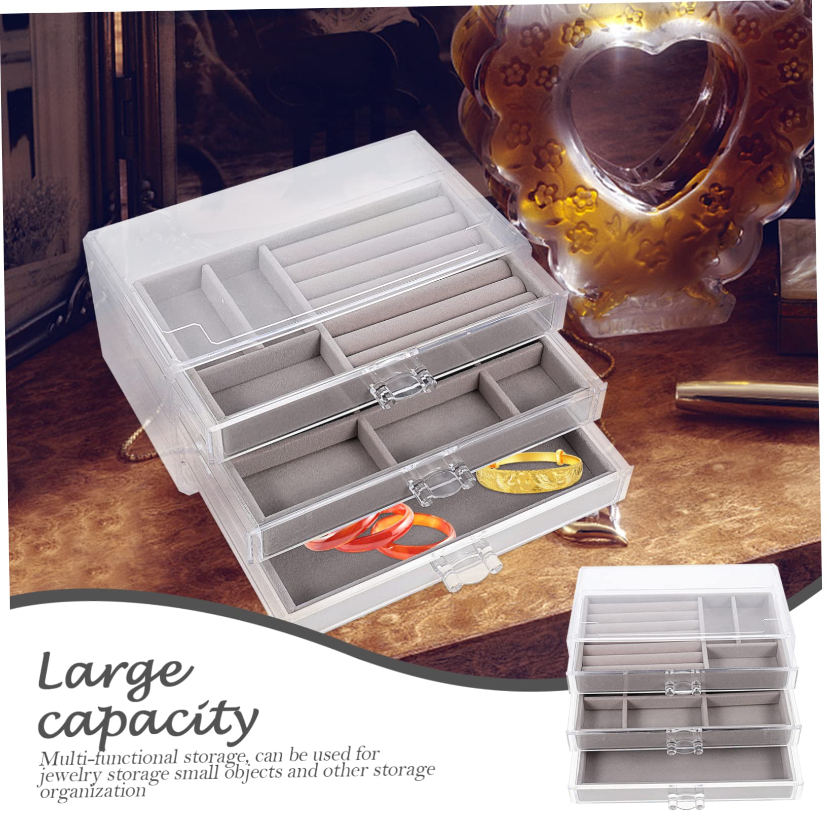 BESPORTBLE Scatola Organizer per Accessori 3 Scomparti in Plastica e Pelucchi, Salvaspazio Multifunzionale per Scrivania e Armadio, per Piccoli Oggetti