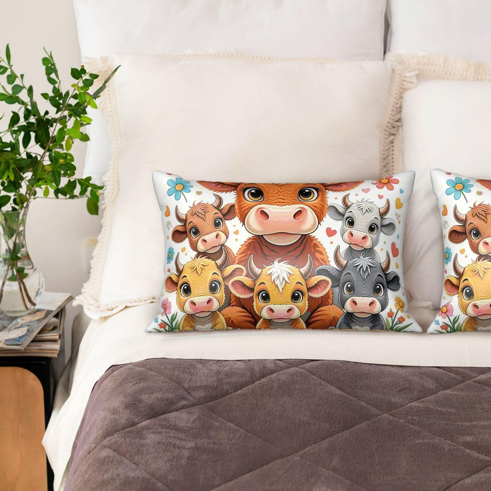 Cow Satin Pillowcase for Hair and Skin Set of 2,Ultra Smooth Soft Breathable Cooling Pillow Cases Queen Size 20x30 Inch Bed Pillowcovers with Hidden Zipper Cushion Case Gifts for Women Men