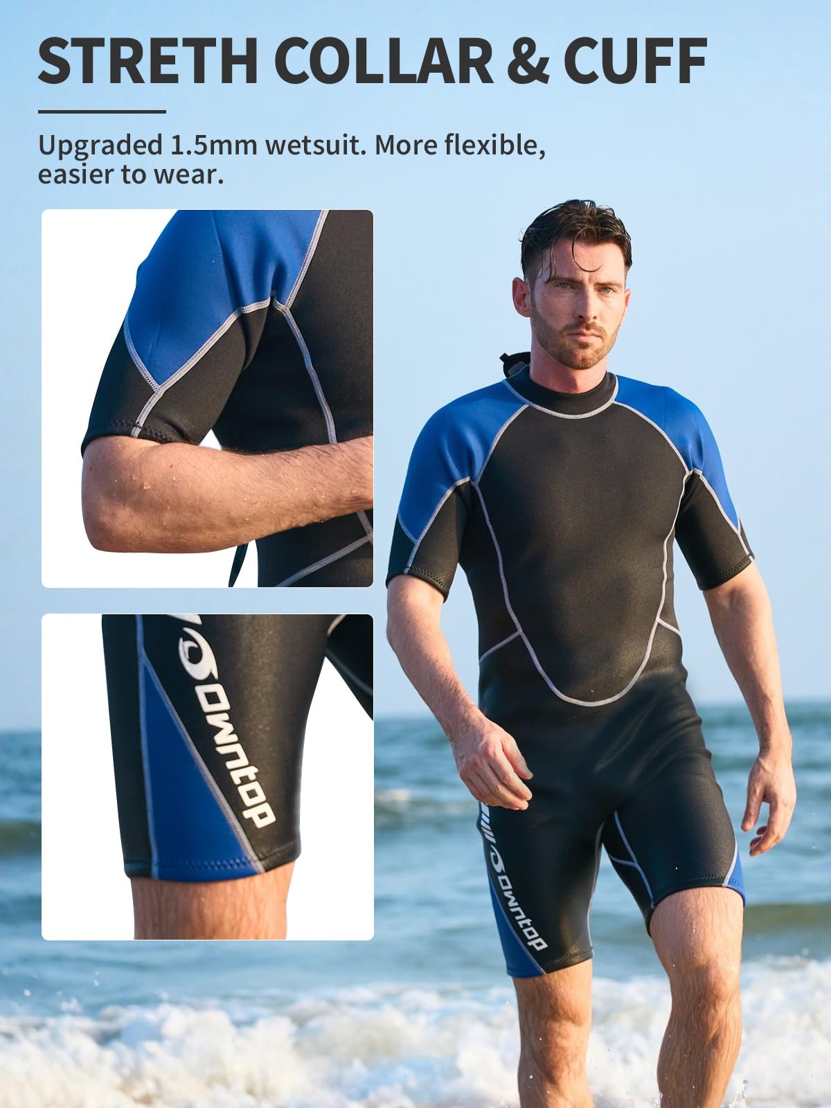 Owntop Shorty - Muta corta in neoprene, 1,5 mm, per immersioni, surf, a maniche corte, in neoprene, per sport acquatici