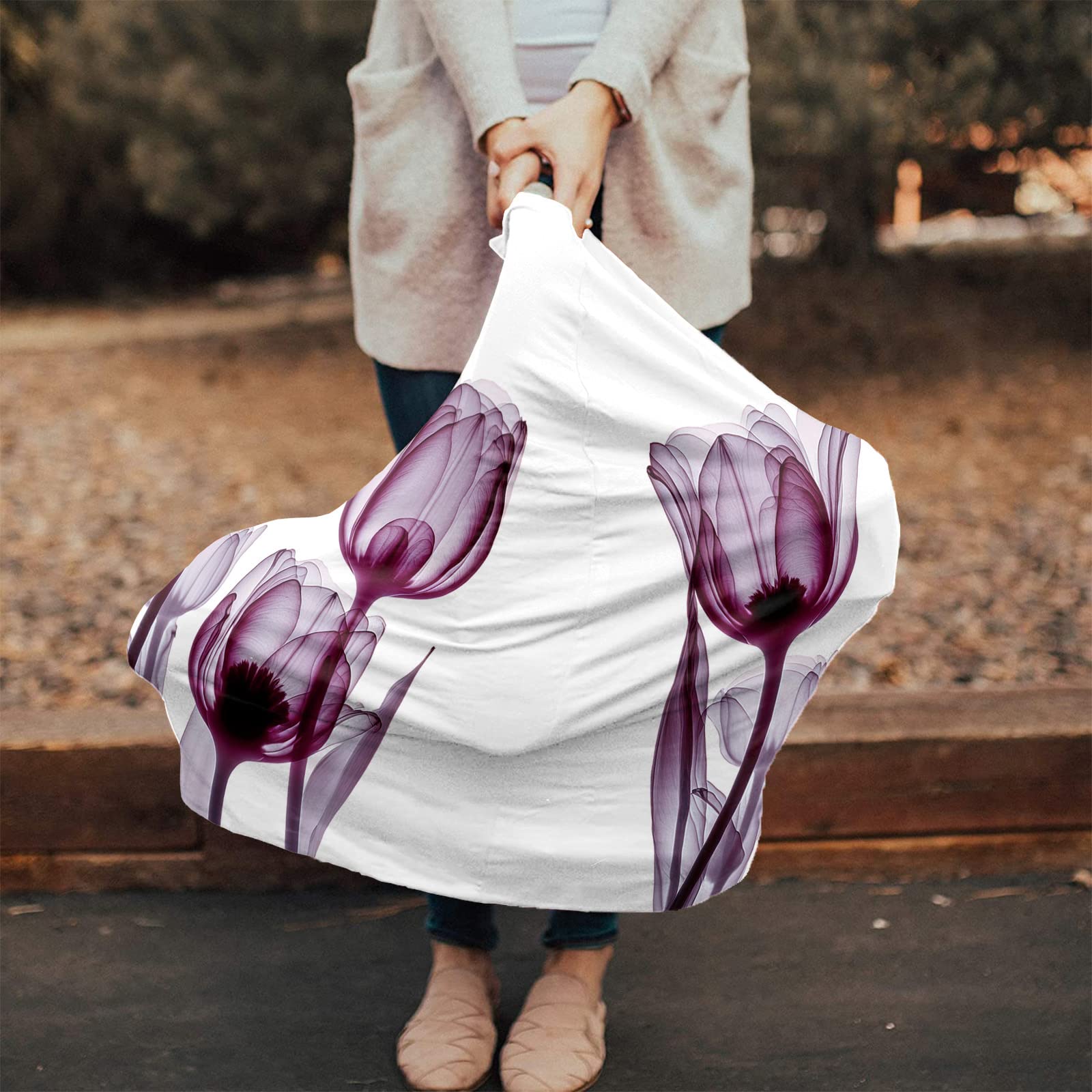 Nursing Cover for Breastfeeding Scarf, Flowers Pink Tulips Transparent Baby Car Covers Super Soft Multi Use for Canopy Shopping Cart Cover Blanket Stroller Cover