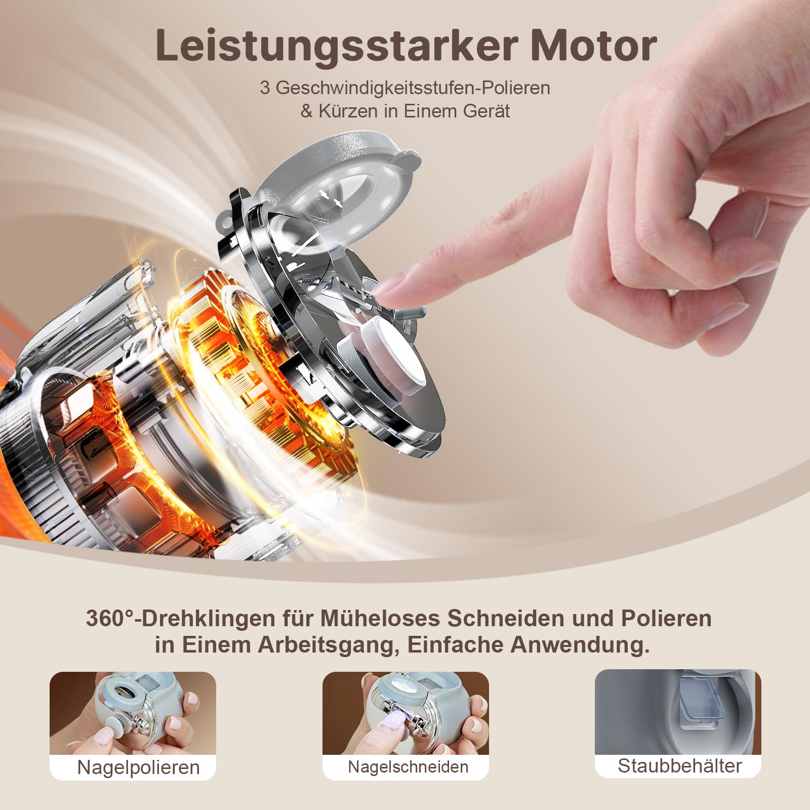 Elektrischer Nagelknipser, 4 in 1 Nagelknipser Elektrisch Mit Led-Licht & Vergrößerungsglas, Doppelklingen für Dünne & Dicke Nägel, 3-Speed, für Senioren & Sehbehinderte-Grau
