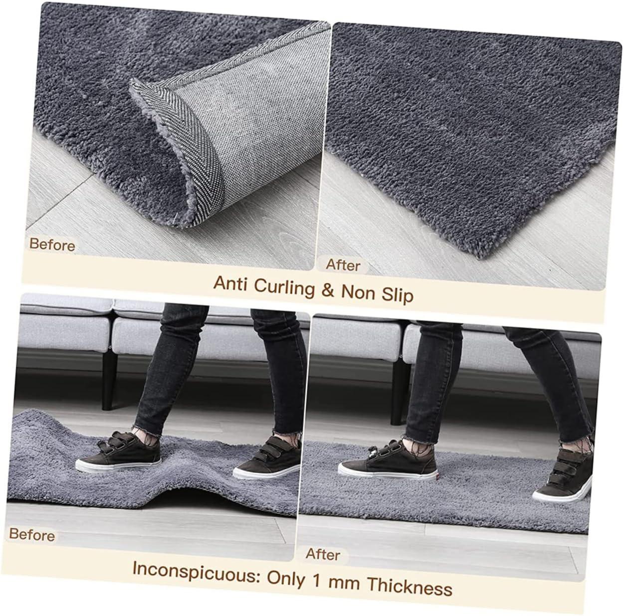 12pcs Non- Rug Corner Grippers for Area Rugs Washable and Reusable Carpet Stickers for Hardwood Floors Prevent Curling and Sliding Secure Mats and Runners Place