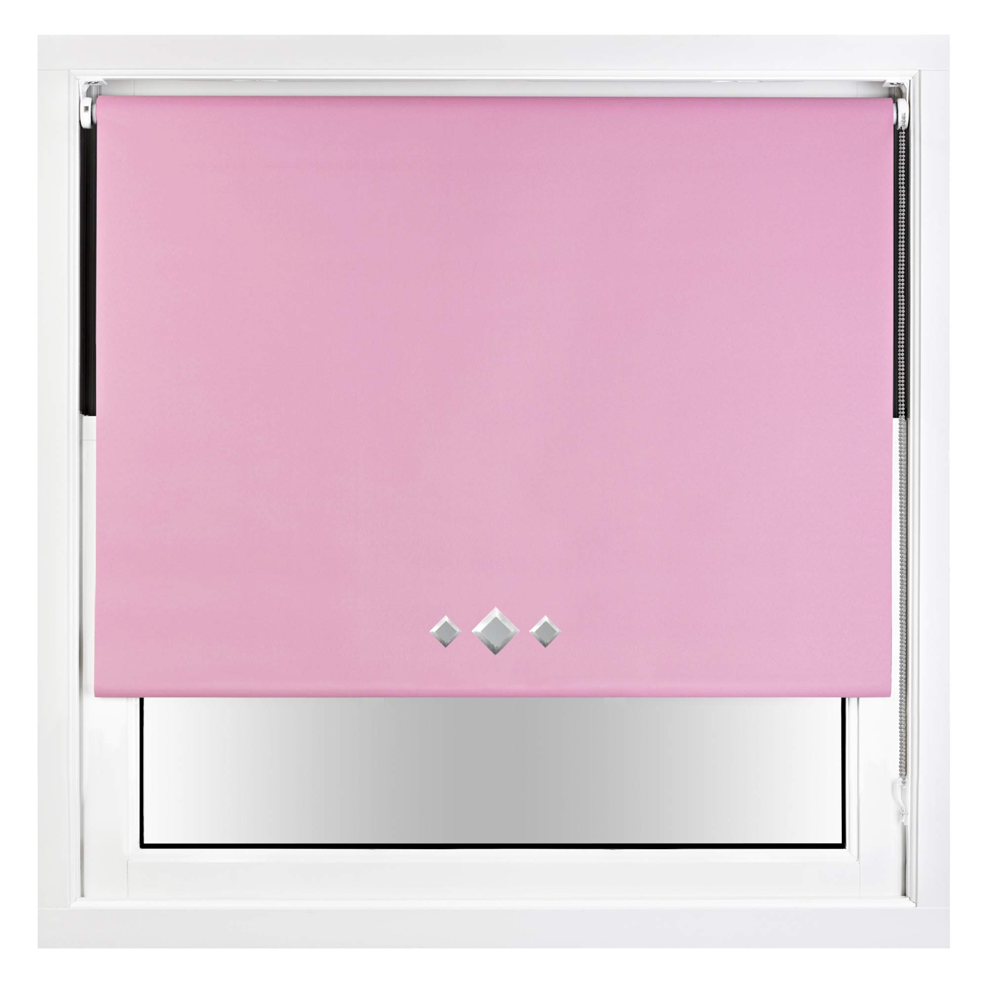 FURNISHED Blackout Roller Blind with Triple Diamond Eyelets & Metal Fittings Trimmable - Pink, 85W x 165H cm
