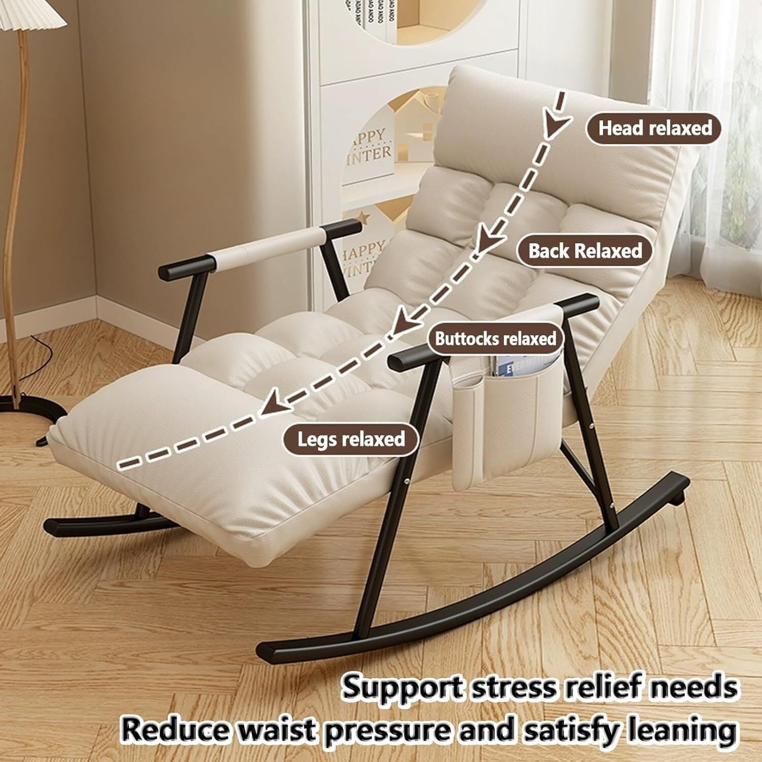 Ergonomiczny fotel bujany z amortyzowanym siedziskiem, oddychający fotel z tkaniny, do salonu, wygodny fotel wypoczynkowy z podłokietnikami, stylowy design