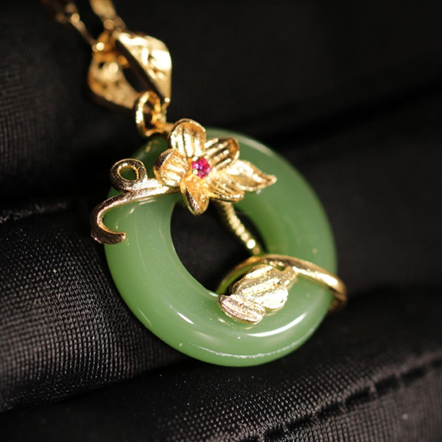 Jade Necklace for Women Gold Large Pendant Flower Tree of Life Necklace Round Jewelry Party Outfits Accessories Birthday Gifts - Image 3