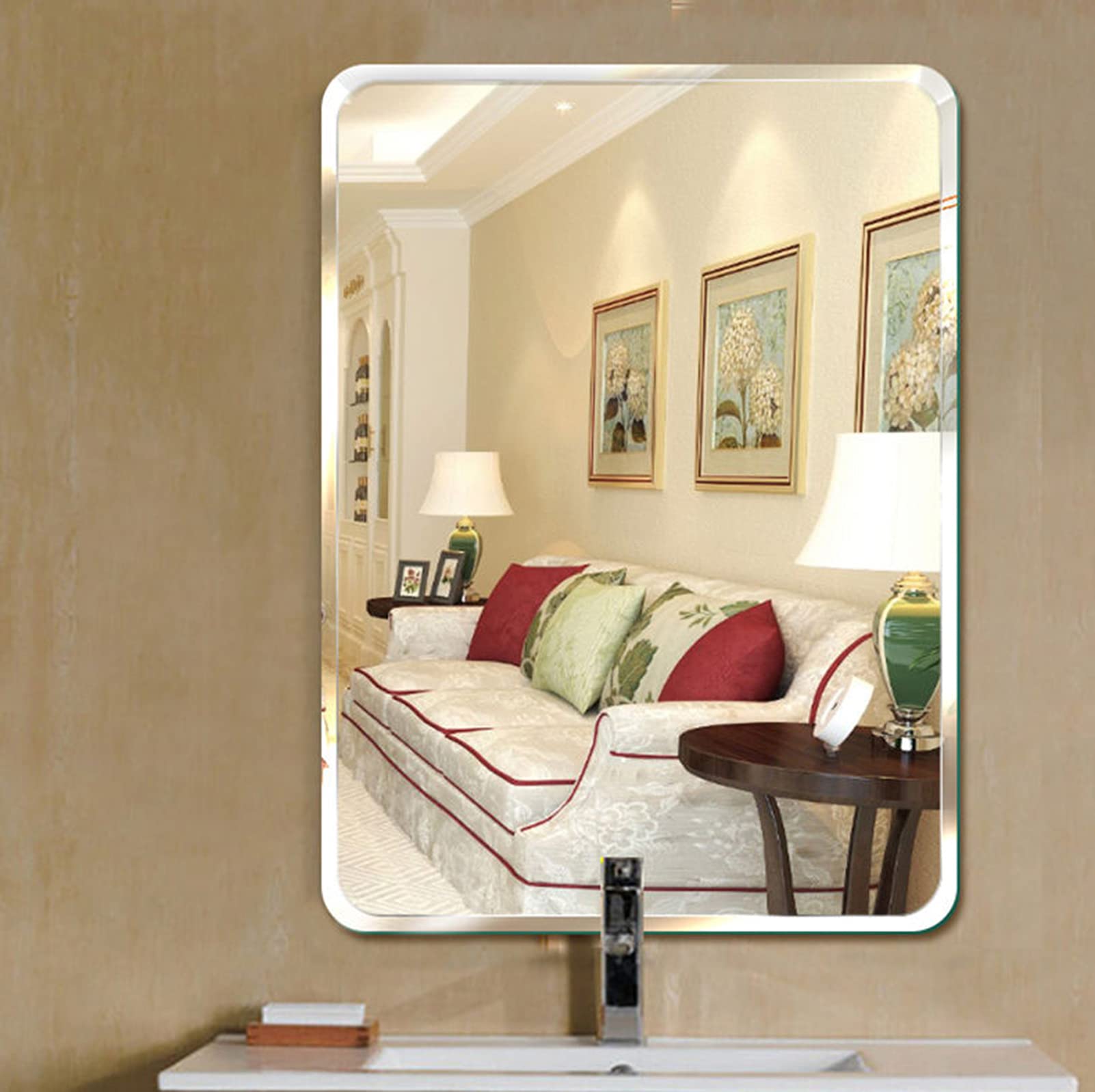 Specchio Rettangolare, Specchio da Bagno Montato a Parete con Bordo smusso, sospeso Orizzontale o Verticale per Il Soggiorno Camera da Letto in camerino （70 x 50 cm） Natural,50x70cm