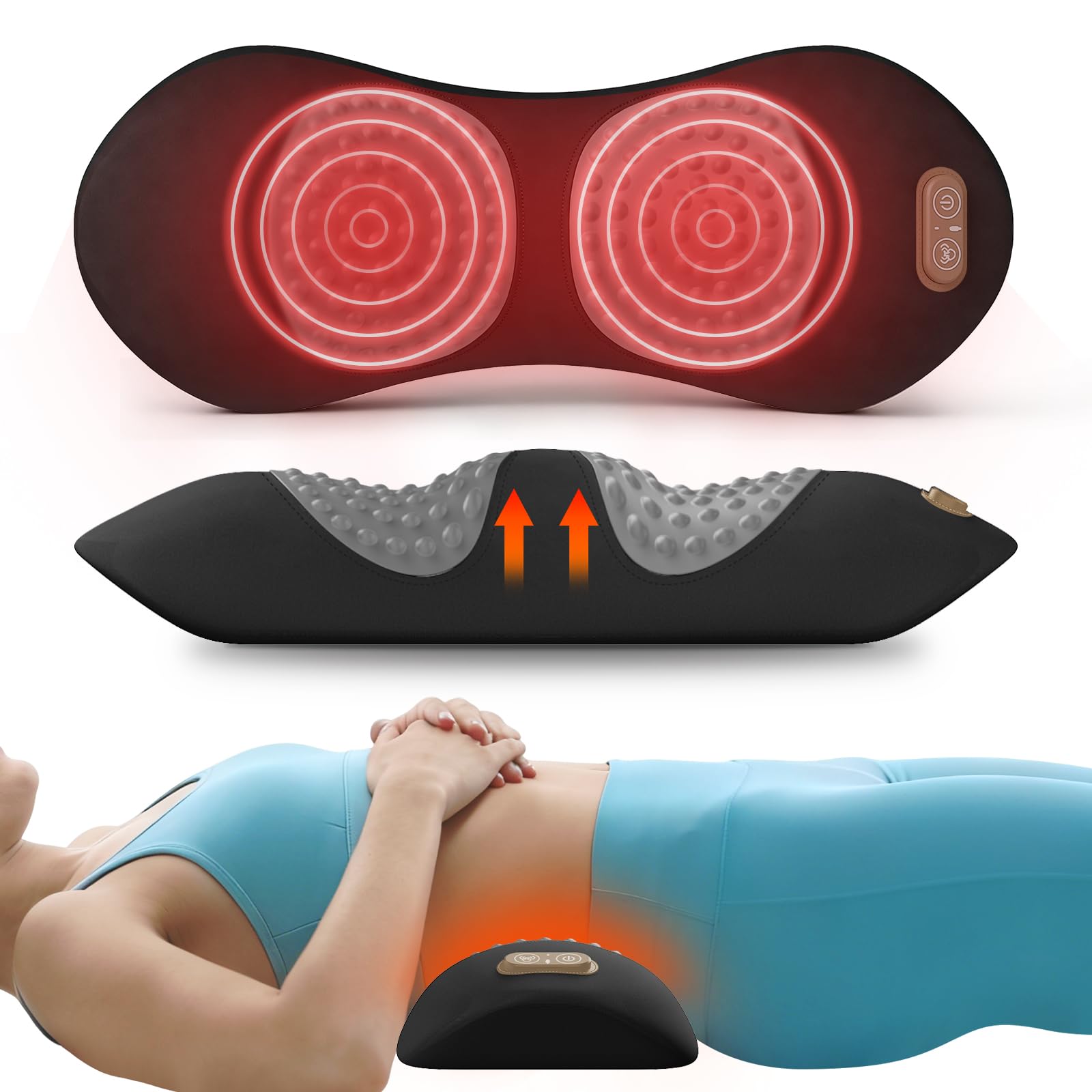 Photo 1 of Etatsen 3-in-1 Electric Lumbar Support Pillow for Bed and Chair, Triple Fusion Back Massager with Heat, Vibration & Traction, Designed for Lower Back Comfort and Spine Support