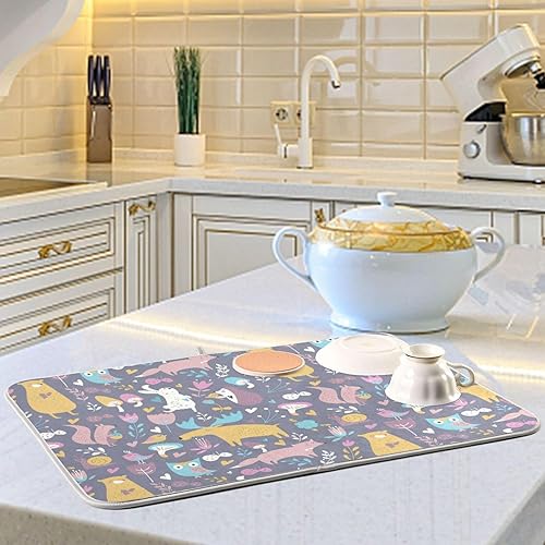Miniatura 6 de Cute Forest Animals Drying Dish Mat Washnable Absorbent Dish Draining Mat For Kitchen Counter Dish Drainer Pads Tapete Para Cocina 16'' x 18''