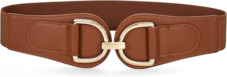 SANSTHS Vintage Women Stretchy Wide Belt Chunky Buckle Elastic Wide Waist Belts for Dresses Coats