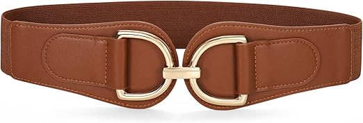 SANSTHS Vintage Women Stretchy Wide Belt Chunky Buckle Elastic Wide Waist Belts for Dresses Coats
