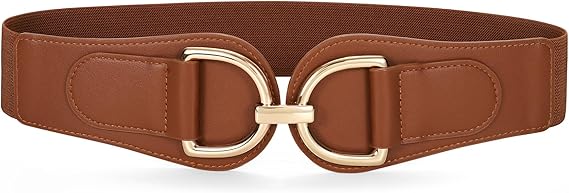 SANSTHS Vintage Women Stretchy Wide Belt Chunky Buckle Elastic Wide Waist Belts for Dresses Coats