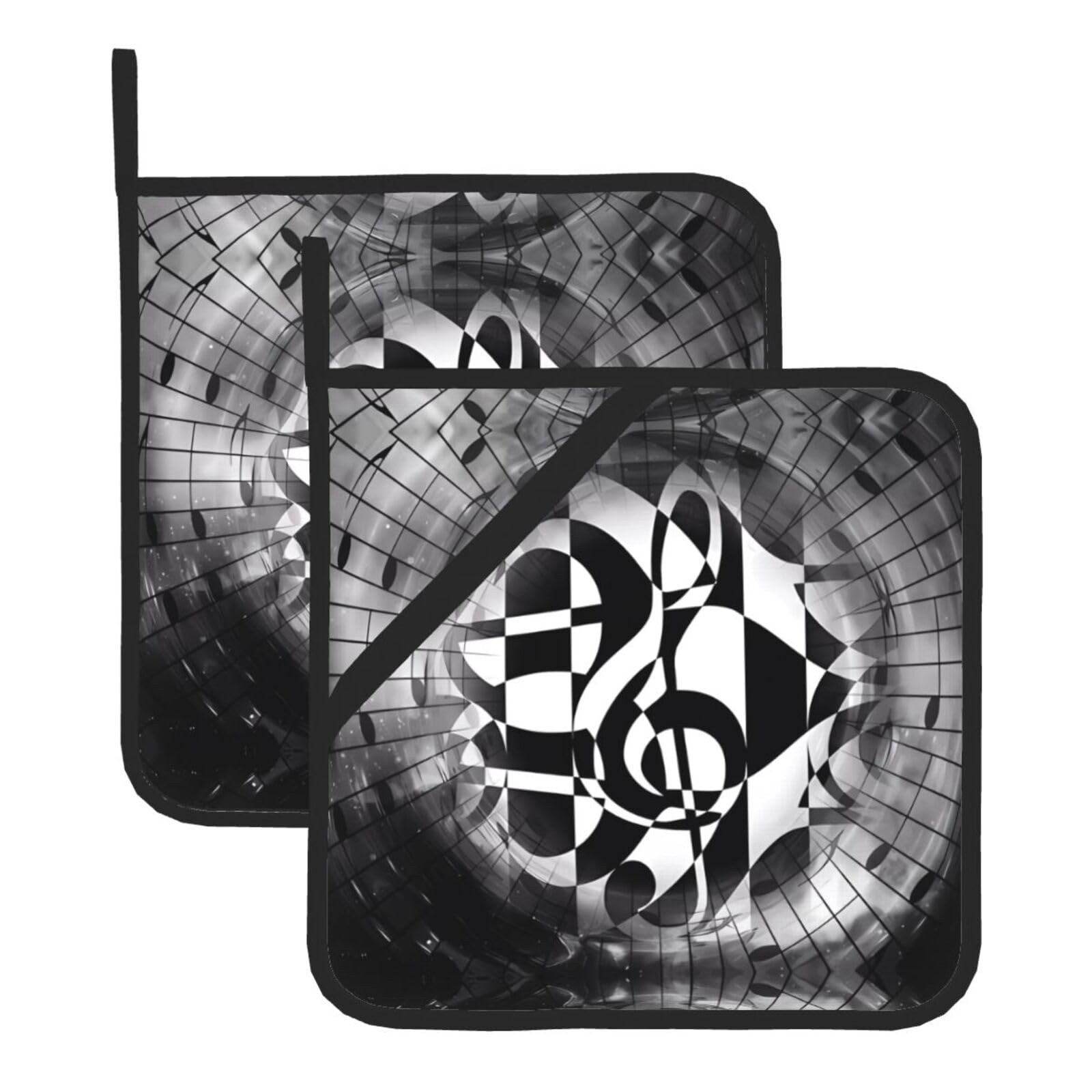YYHHAOFA Musical Theme Music Clefs Prints Square Hot Pads for Kitchen Counter - Waterproof Pot Covers with Hanging Loop - Thick Heat Resistant Trivets for Microwave & Oven (2-Pack)