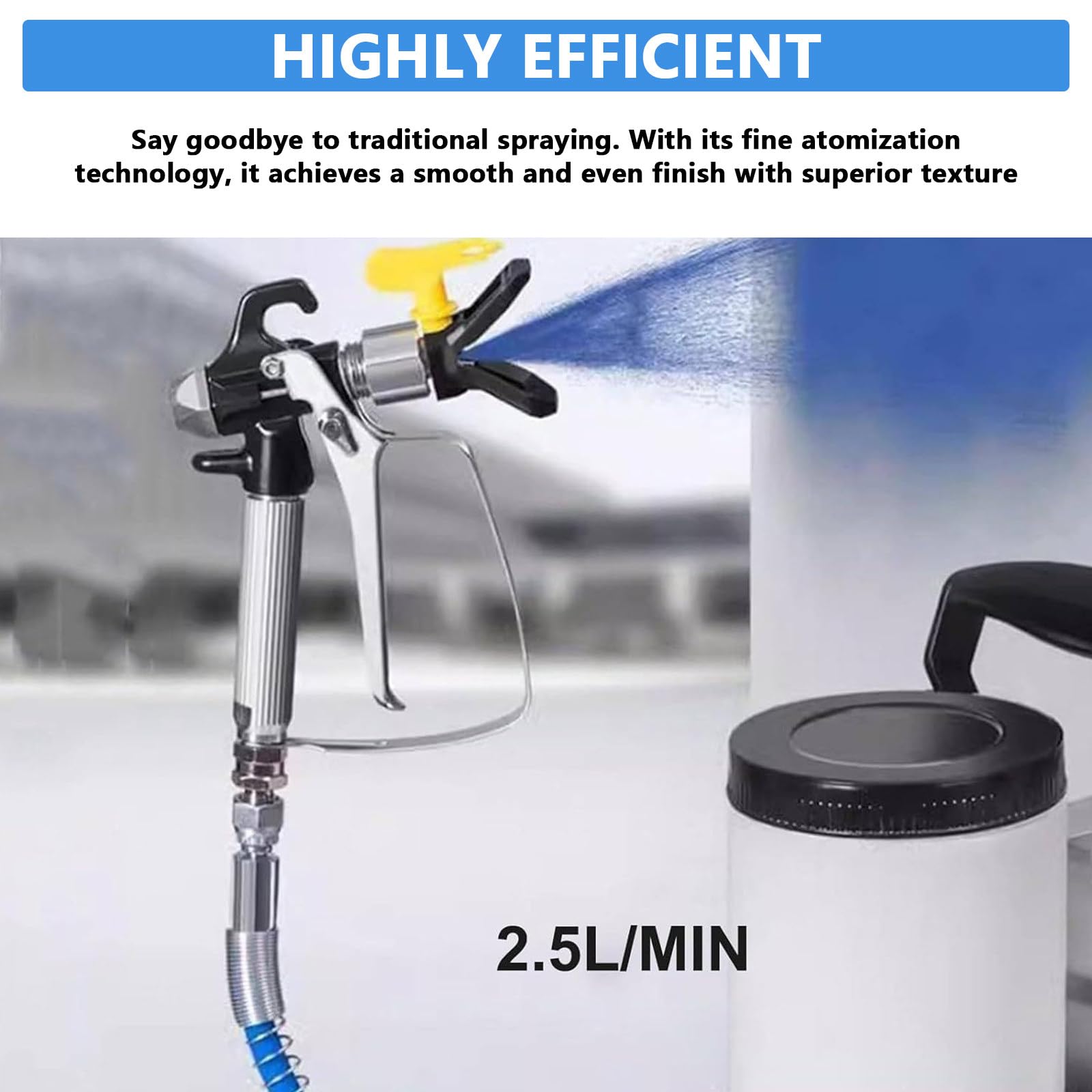 Pulverizador de Pintura sin Aire Comercial, pulverizador de Pintura de Pared sin Aire, Capacidad de 2 l, Manguera de 5 m, con 3 velocidades Ajustables,para Paredes Interi