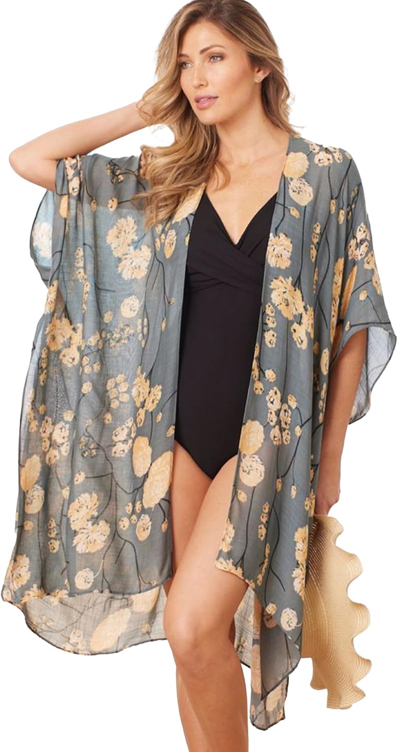 Breezy Lane Women's Kimono Cardigan Summer Swimsuit Coverups Beach Cover Up with Floral Print for Vacation