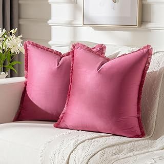FUTEI Hot Pink Velvet Decorative Throw Pillow Covers 18x18 Set of 2,Soft...