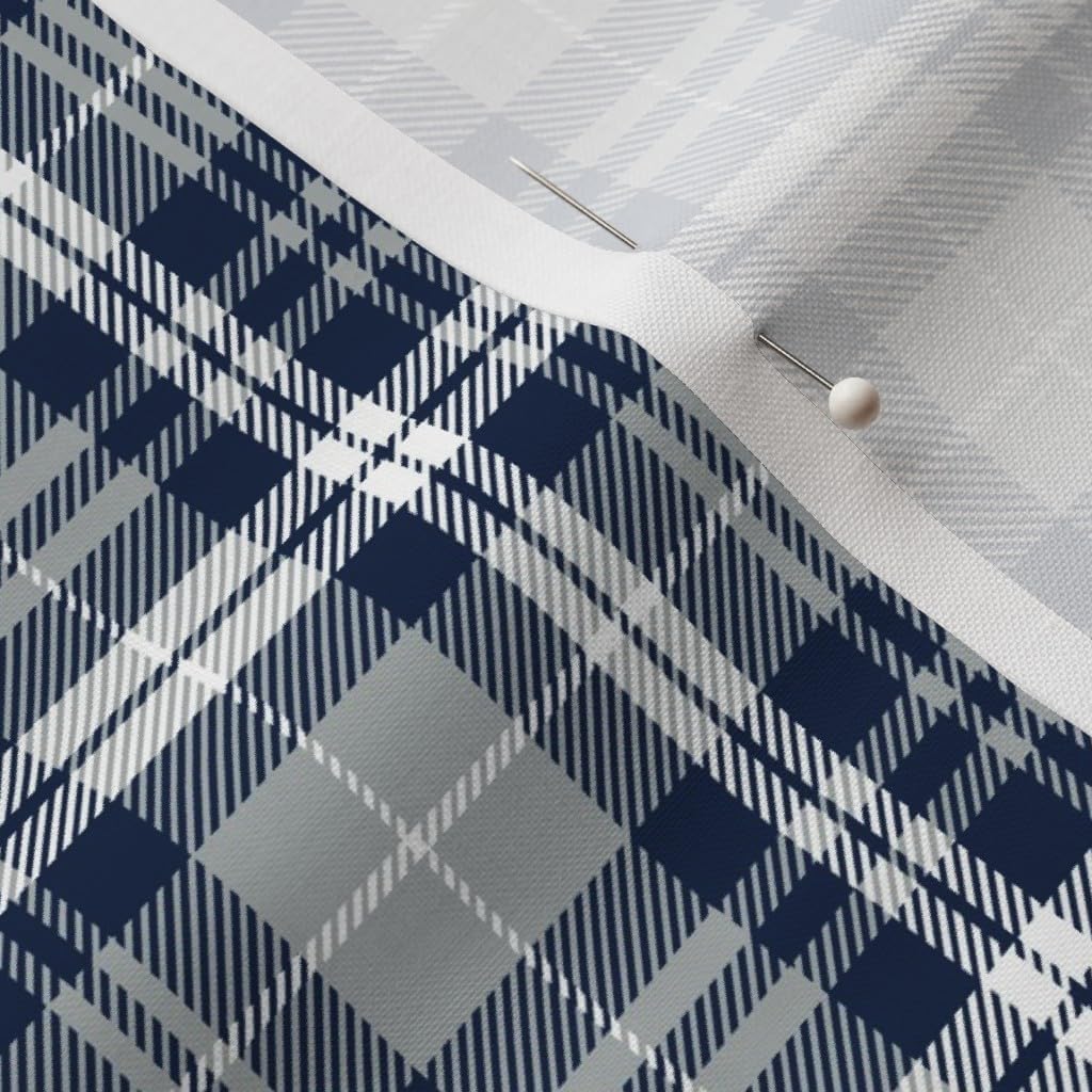 Spoonflower Fabric - Blue Plaid Rustic Gray Navy Check Small Scale Traditional White Tartan Printed on Petal Signature Cotton Fabric Fat Quarter - Sewing Quilting Apparel Crafts Decor