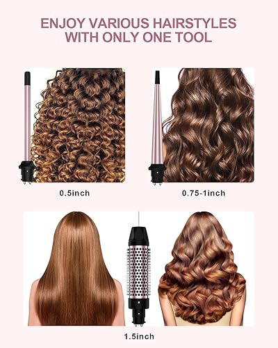Miniatura 2 de Rizador 3 en 1, juego de varita rizadora con cepillo rizador, 3 varitas de cerámica intercambiables (0.5 a 1.5 pulgadas), calentamiento rápido de 30